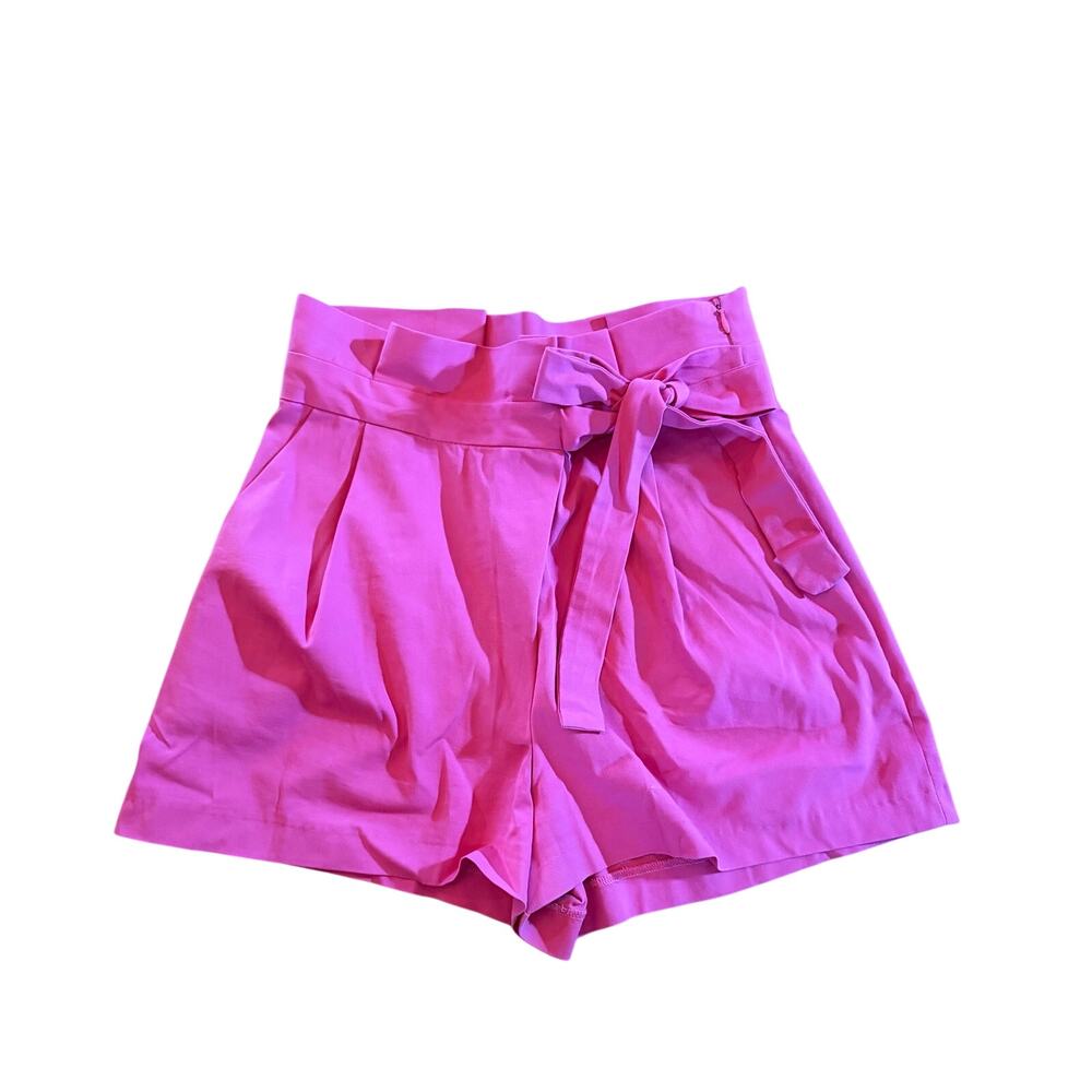 Zara Shorts Womens M Pink Paperbag Waist Tie Belt High Rise Pleated